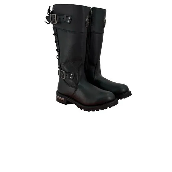 NWT Milwaukee Leather MBL9385 Black Leather 15-Inch Calf Laced Riding Boots