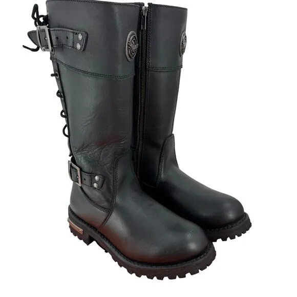 NWT Milwaukee Leather MBL9385 Black Leather 15-Inch Calf Laced Riding Boots