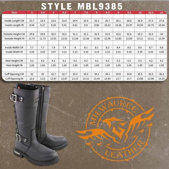 NWT Milwaukee Leather MBL9385 Black Leather 15-Inch Calf Laced Riding Boots