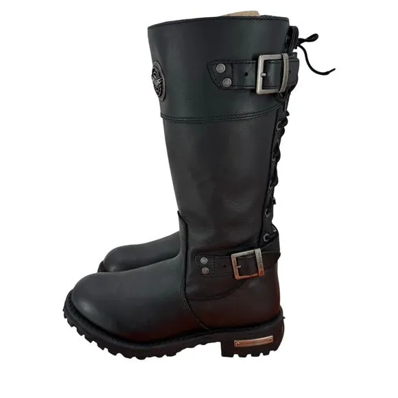 NWT Milwaukee Leather MBL9385 Black Leather 15-Inch Calf Laced Riding Boots