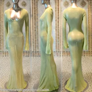 NWT Mojitos By The Pool- Sage Green Sheer Long Sleeve Sweater Maxi Dress Sz S