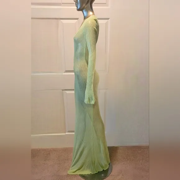 NWT Mojitos By The Pool- Sage Green Sheer Long Sleeve Sweater Maxi Dress Sz S