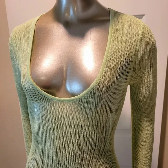 NWT Mojitos By The Pool- Sage Green Sheer Long Sleeve Sweater Maxi Dress Sz S