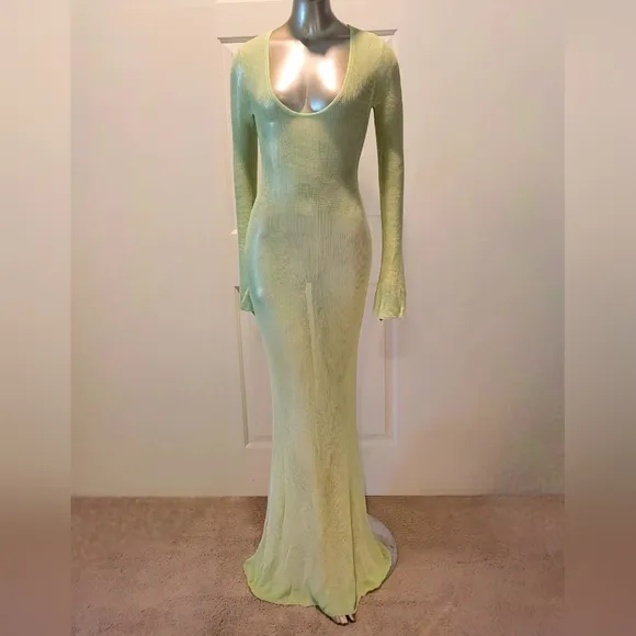 NWT Mojitos By The Pool- Sage Green Sheer Long Sleeve Sweater Maxi Dress Sz S