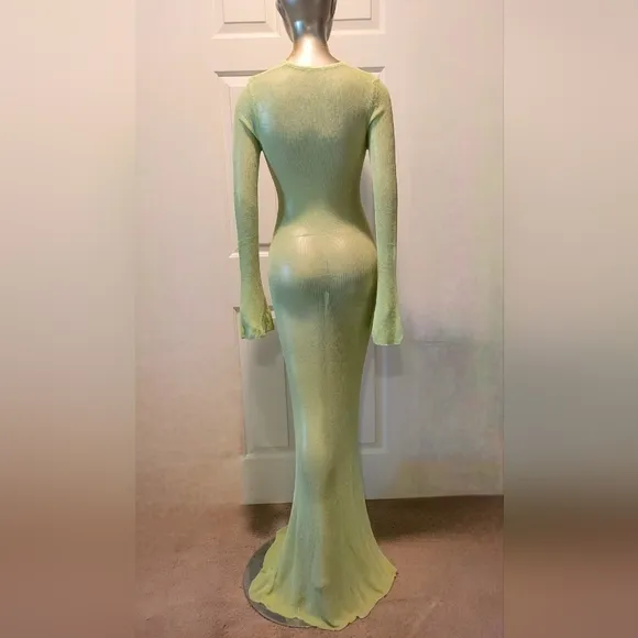 NWT Mojitos By The Pool- Sage Green Sheer Long Sleeve Sweater Maxi Dress Sz S