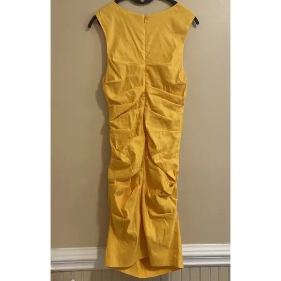 NWT Nicole Miller Dress size 10 - Yellow - Linen blend - Ruched back - MSRP $295