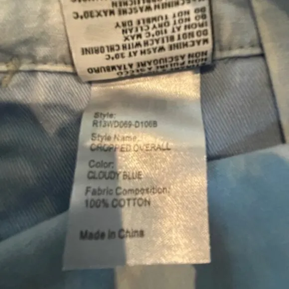 NWT R13 Overalls Cloudy Blue Cropped Overalls Large Wide Leg Cotton