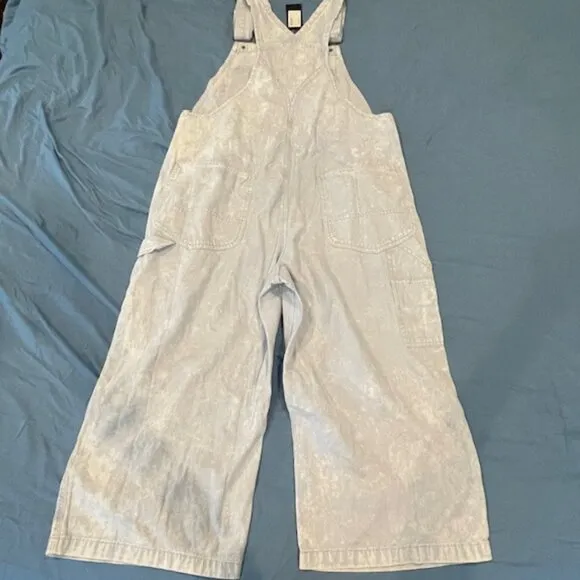 NWT R13 Overalls Cloudy Blue Cropped Overalls Large Wide Leg Cotton