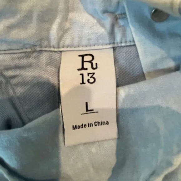 NWT R13 Overalls Cloudy Blue Cropped Overalls Large Wide Leg Cotton