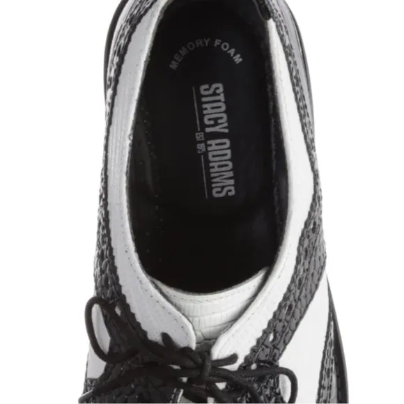 NWT | STACY ADAMS Men's Gusto Wingtip Oxford Leather Shoes | 11 M | BLK &amp; White