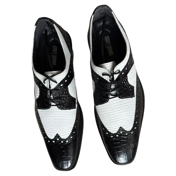 NWT | STACY ADAMS Men's Gusto Wingtip Oxford Leather Shoes | 11 M | BLK &amp; White
