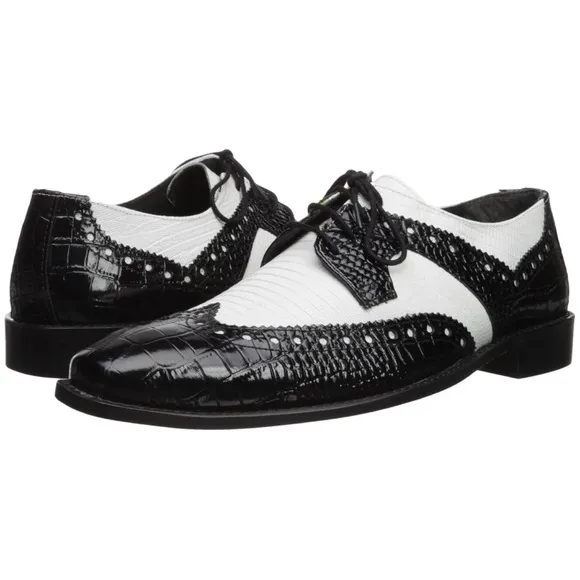 NWT | STACY ADAMS Men's Gusto Wingtip Oxford Leather Shoes | 11 M | BLK &amp; White