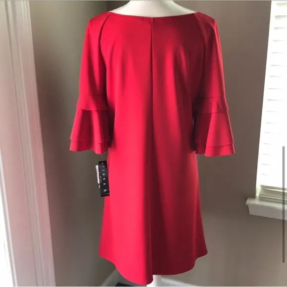 NWT Tiana B Red Knee Length Dress w/ Bell Sleeves Size 8