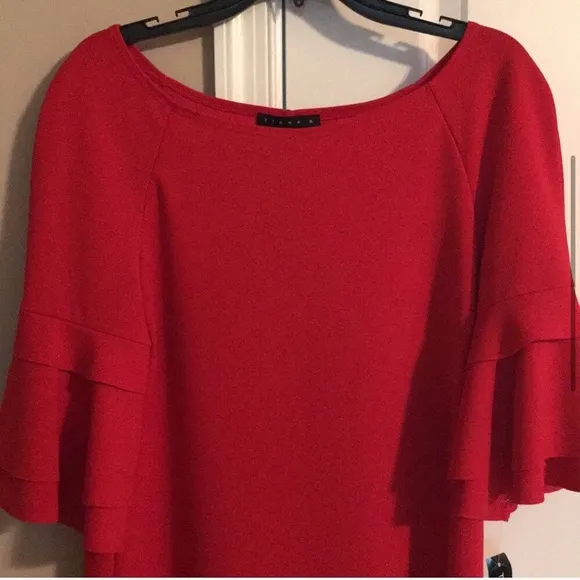 NWT Tiana B Red Knee Length Dress w/ Bell Sleeves Size 8