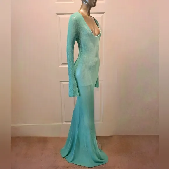 NWT Turquoise Waters Sheer Knit Long Sleeve Sweater Maxi Dress Sz M