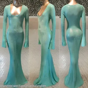 NWT Turquoise Waters Sheer Knit Long Sleeve Sweater Maxi Dress Sz M