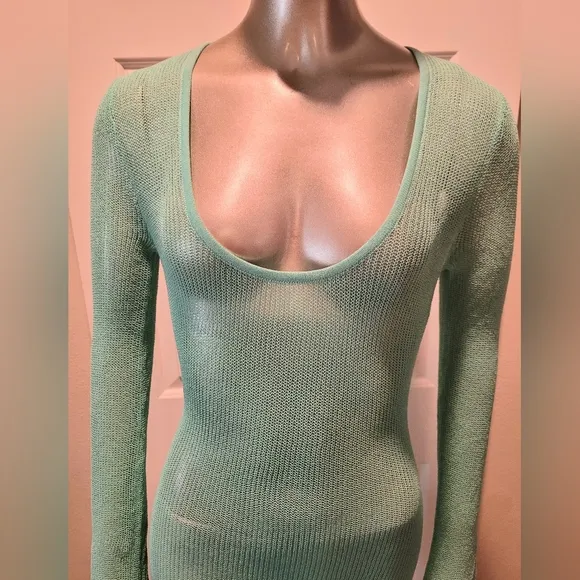 NWT Turquoise Waters Sheer Knit Long Sleeve Sweater Maxi Dress Sz M