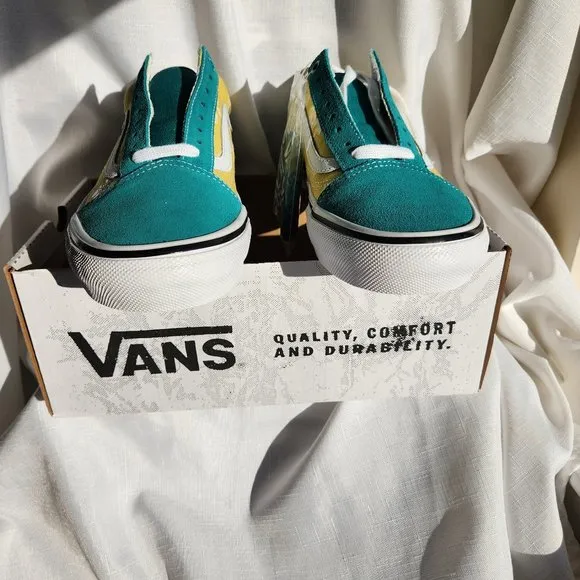 NWT VANS Suede/Canvas Old Skool Skate Marine/Gold DURACAP POPCUSH Men (8.0)