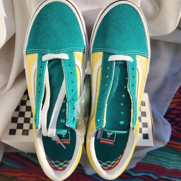 NWT VANS Suede/Canvas Old Skool Skate Marine/Gold DURACAP POPCUSH Men (8.0)