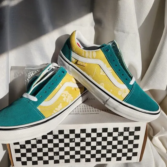NWT VANS Suede/Canvas Old Skool Skate Marine/Gold DURACAP POPCUSH Men (8.0)