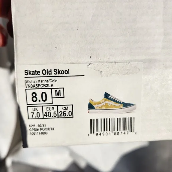 NWT VANS Suede/Canvas Old Skool Skate Marine/Gold DURACAP POPCUSH Men (8.0)