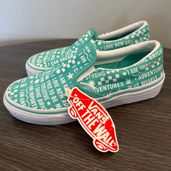 NWT - Vans Teal Shine Bright Classic Slip-On Girls Shoes