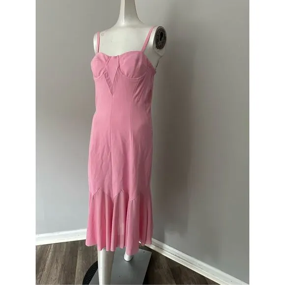 NWT Victor Glemaud Sweetheart Chiffon-Paneled Bustier Midi Dress Pink Medium $48