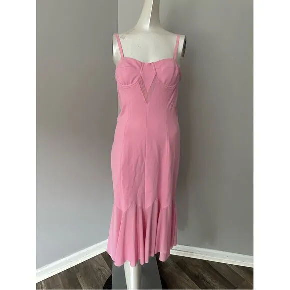 NWT Victor Glemaud Sweetheart Chiffon-Paneled Bustier Midi Dress Pink Medium $48
