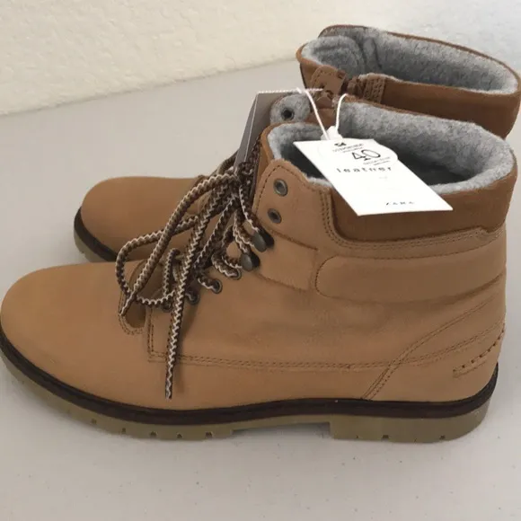 NWT ZARA KID’S LEATHER BROWN BOOTS EU 40 ZIPPER