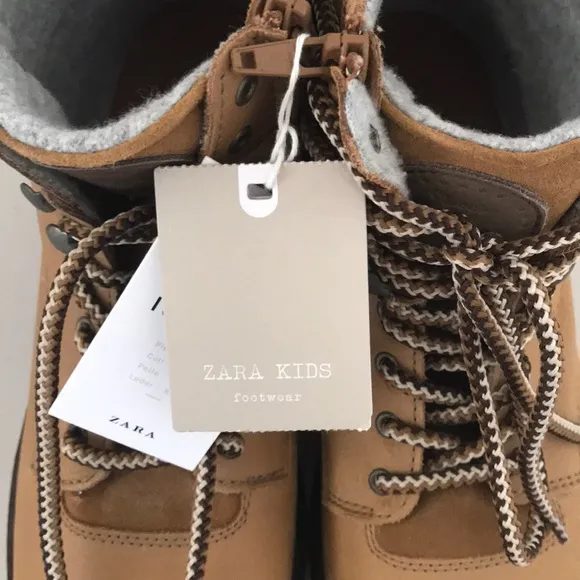NWT ZARA KID’S LEATHER BROWN BOOTS EU 40 ZIPPER