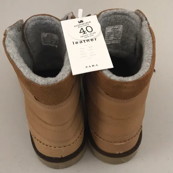 NWT ZARA KID’S LEATHER BROWN BOOTS EU 40 ZIPPER