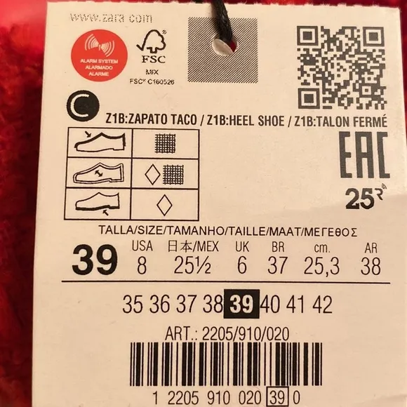 NWT. Zara Red Fabric Heels Shoes with Pointed Nose. Size 8.