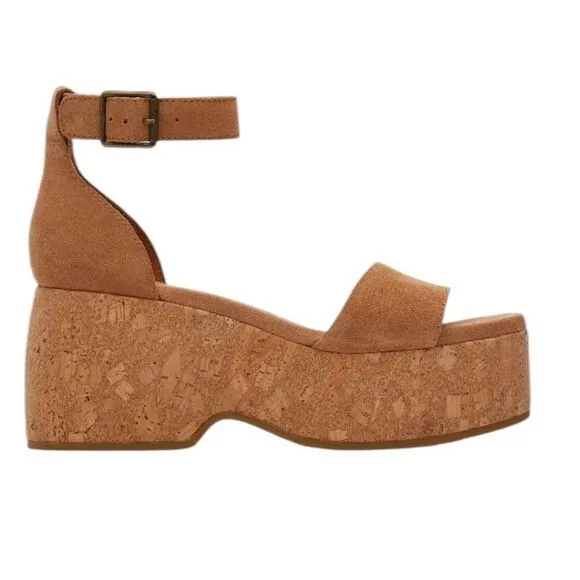 NWT TOMS LAILA TAN SUEDE WEDGE SLINGBACK SUMMER SHOES WOMENS SIZE 9 NEW IN BOX