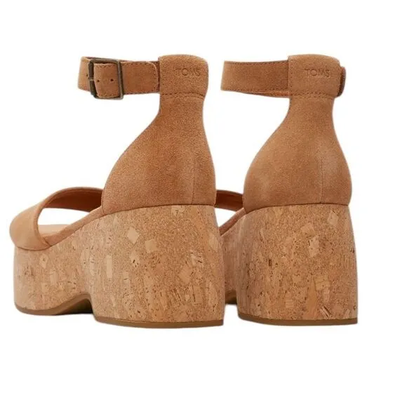 NWT TOMS LAILA TAN SUEDE WEDGE SLINGBACK SUMMER SHOES WOMENS SIZE 9 NEW IN BOX