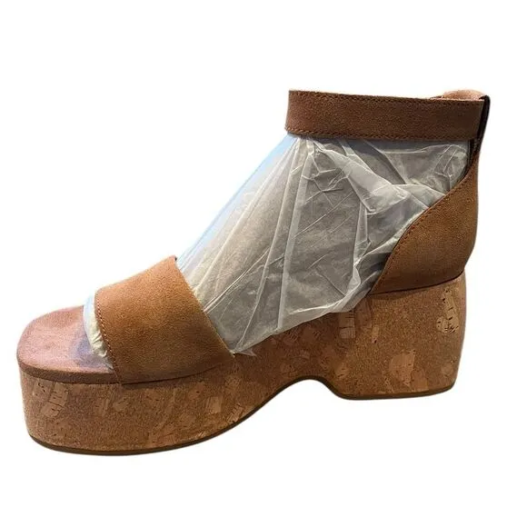 NWT TOMS LAILA TAN SUEDE WEDGE SLINGBACK SUMMER SHOES WOMENS SIZE 9 NEW IN BOX