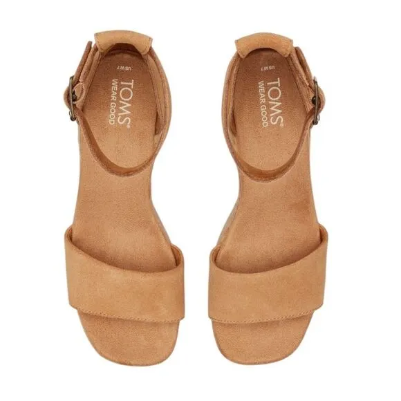 NWT TOMS LAILA TAN SUEDE WEDGE SLINGBACK SUMMER SHOES WOMENS SIZE 9 NEW IN BOX