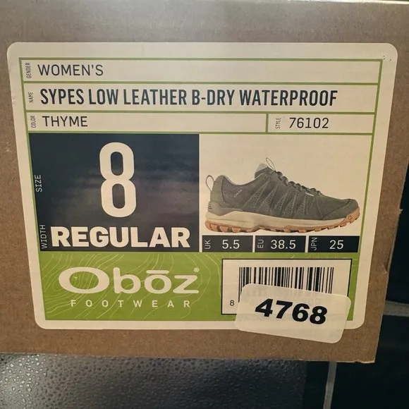Oboz Sypes Low Leather Waterproof Thyme Hiking Shoe Women Size 8 B-Dry Comfort
