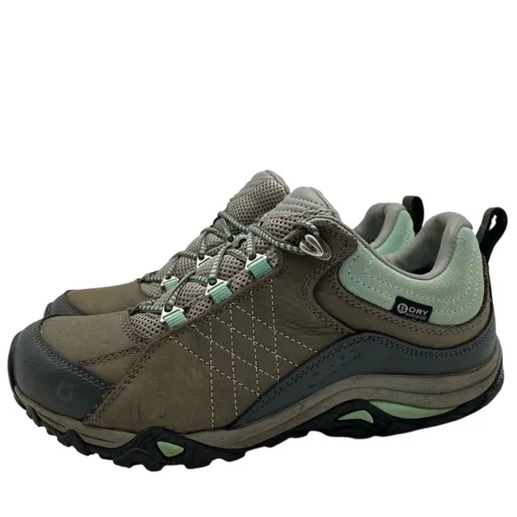 Oboz Womens Sapphire Hiking Shoes Size 6.5 Green Leather Waterproof Low Top