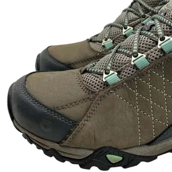 Oboz Womens Sapphire Hiking Shoes Size 6.5 Green Leather Waterproof Low Top