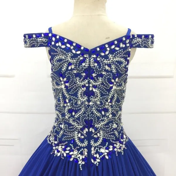Off the Shoulder Beaded Bodice Little Chld Royal Glitz Pageant Dress