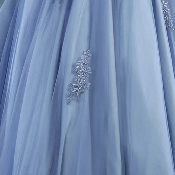 Off the shoulder long lace applique dress, hunter, pink, blue