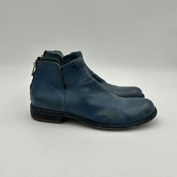Officine Creative Blue Leather Ankle Zip Booties Boots Women's 37.5