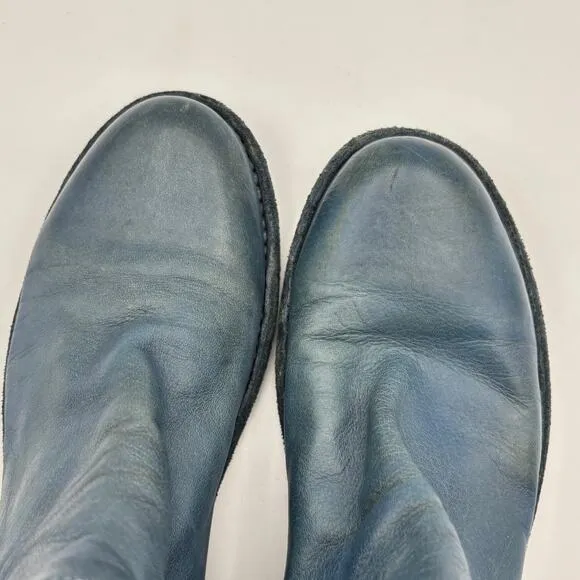 Officine Creative Blue Leather Ankle Zip Booties Boots Women's 37.5