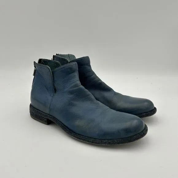 Officine Creative Blue Leather Ankle Zip Booties Boots Women's 37.5