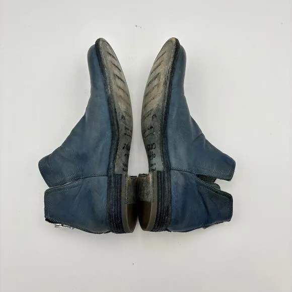 Officine Creative Blue Leather Ankle Zip Booties Boots Women's 37.5
