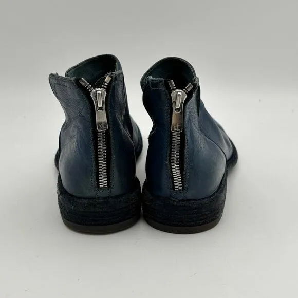 Officine Creative Blue Leather Ankle Zip Booties Boots Women's 37.5