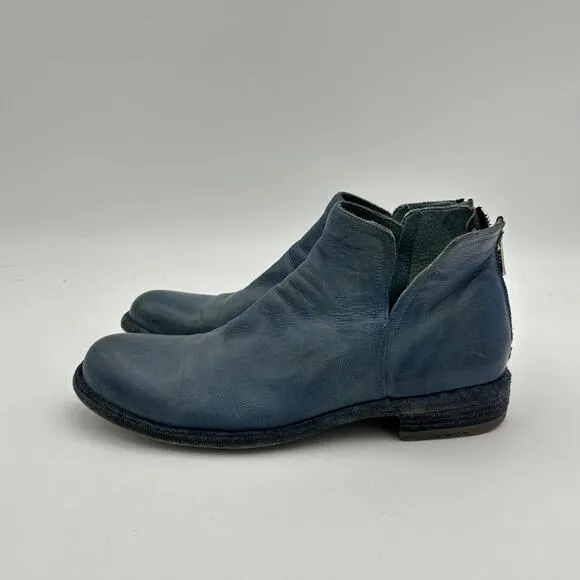 Officine Creative Blue Leather Ankle Zip Booties Boots Women's 37.5
