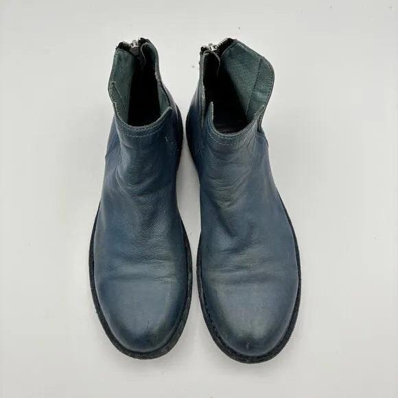 Officine Creative Blue Leather Ankle Zip Booties Boots Women's 37.5