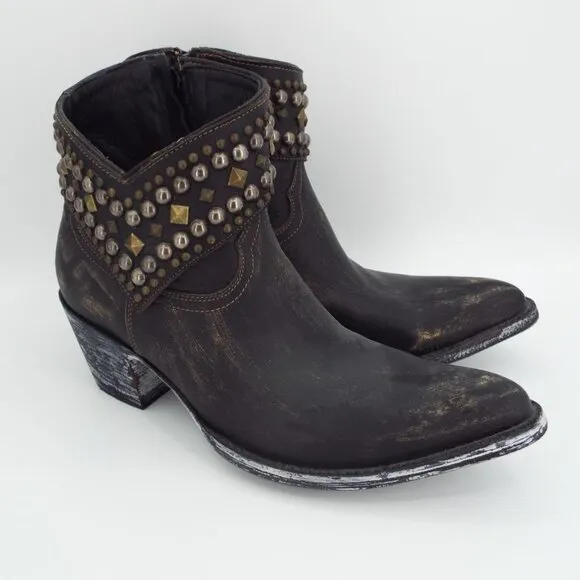 Old Gringo Boot Star Mini Belinda Distressed Black Leather Studded Western Boots