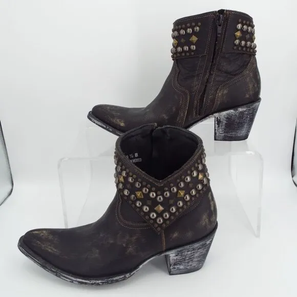 Old Gringo Boot Star Mini Belinda Distressed Black Leather Studded Western Boots